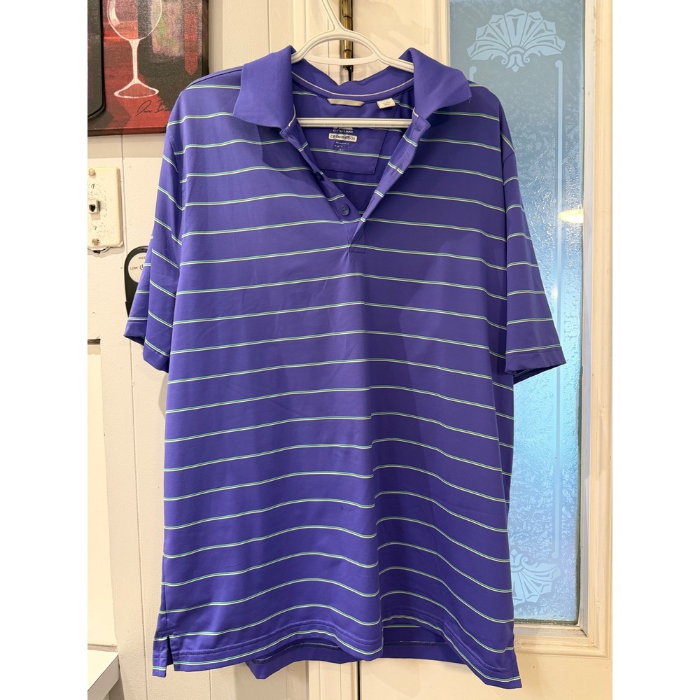 Cutter & Buck Mens Large Purple Striped CB DryTec 50+ UPF Golf Polo Shirt L